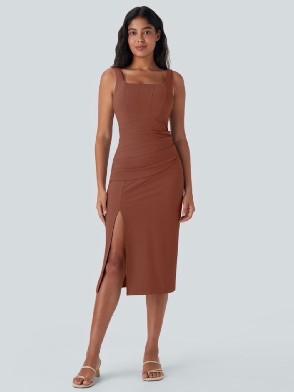 HALARA Sequoia Square-Neck Midi Dress with Side Slit fo D - F cup size